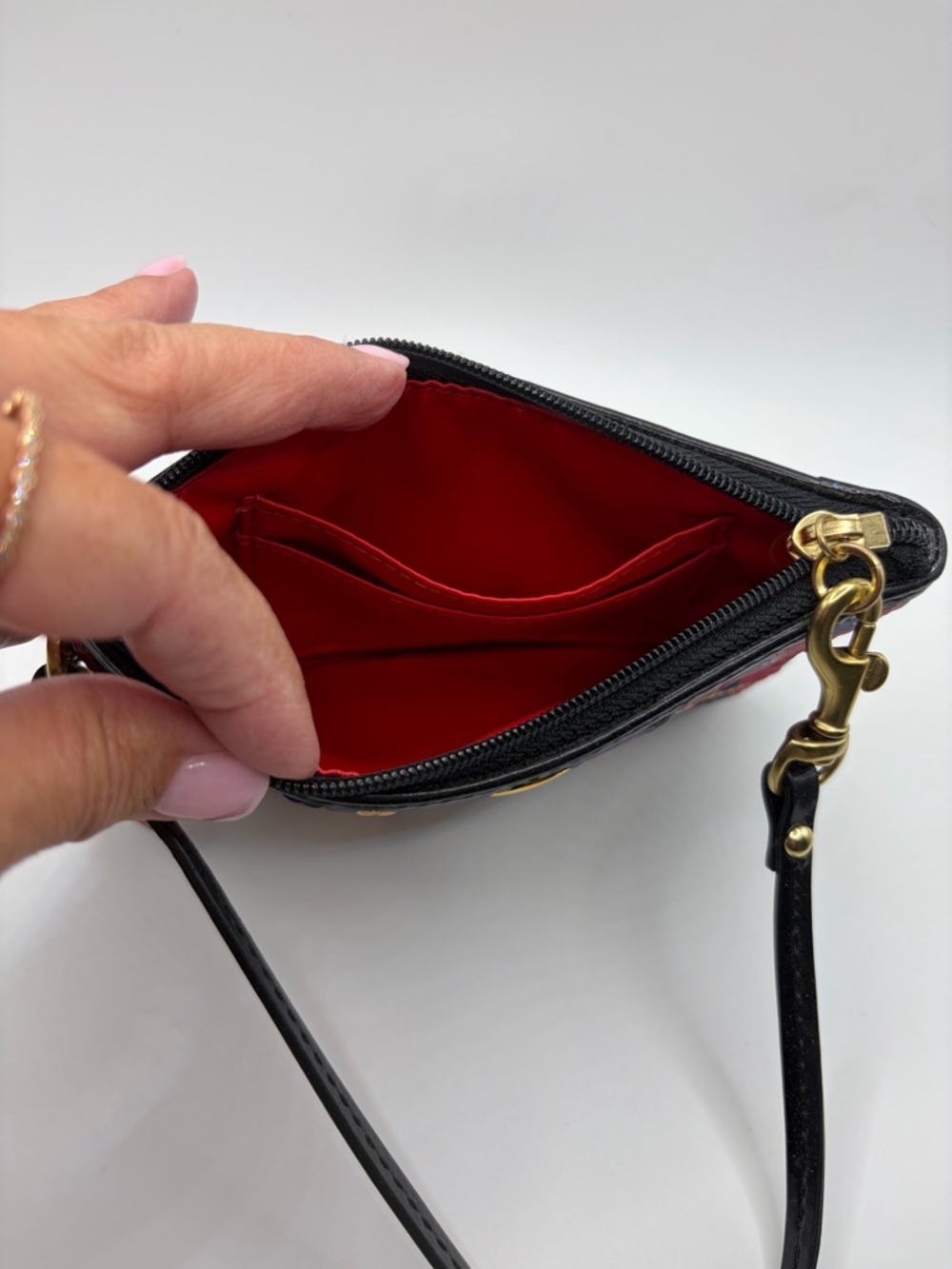 Coach Sequin Plaid Wristlet in Navy, Red & Gold Trim - Picture 3 of 3